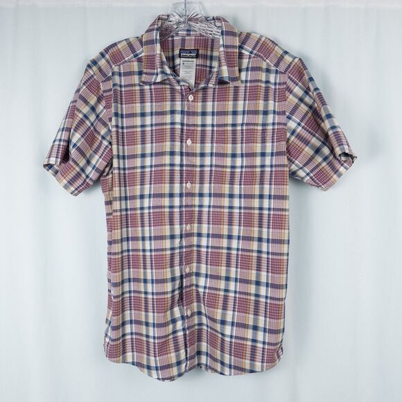 Patagonia Go To Shirt Mens Medium Plaid Short Sleeve Button Up Purple Blue 52690 - Picture 1 of 13
